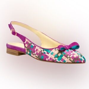 Sarah Flint Natalie Sling Fuchsia & Turquoise Satin Weave Size 39.5